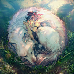 This is a pixiv picture whose title is Dreaming With Wolves.