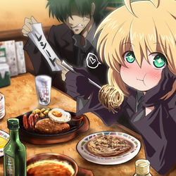 This is a pixiv picture whose title is 某店にて人の金でたらふく食う女.