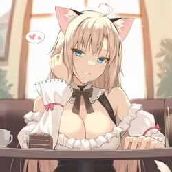 This is a pixiv picture whose title is カフェでこっそり挑発してくる猫耳お嬢様.