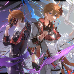 This is a pixiv picture whose title is 【原神】达达利亚*2AND爷.