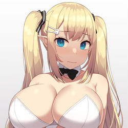 This is a pixiv picture whose title is 巨乳エルフJKバニー.