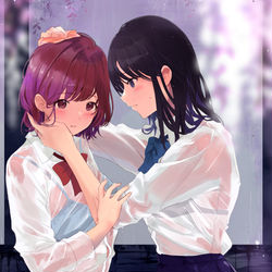 This is a pixiv picture whose title is どきどき、そわそわ雨宿り.
