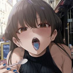 This is a pixiv picture whose title is 「あなたも食べる？💙」.