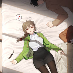 This is a pixiv picture whose title is 残業による疲労とお酒の酔いで眠ってしまったちひろさん。.