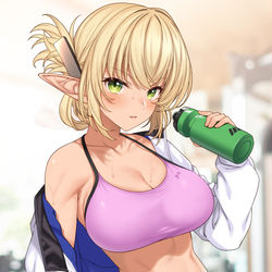 This is a pixiv picture whose title is 筋トレのエルフ.