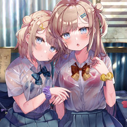 This is a pixiv picture whose title is 雨あがり、バス停にて.