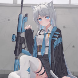 This is a pixiv picture whose title is 白髪けもみみちゃん.