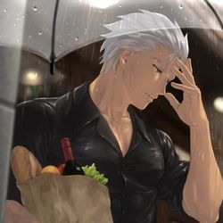 This is a pixiv picture whose title is 急な雨に遭遇するアーチャー.