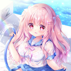 This is a pixiv picture whose title is 『ど、どうしよう～！いっぱい濡れちゃった💦』.