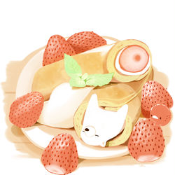 This is a pixiv picture whose title is 苺ロールパンケーキ.