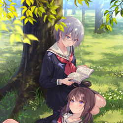 This is a pixiv picture whose title is 文学少女と後輩ちゃん.