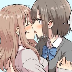 This is a pixiv picture whose title is 百合キス＋α！.