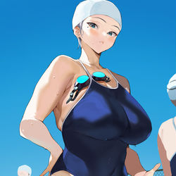 This is a pixiv picture whose title is スク水アミちゃん.