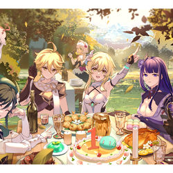 This is a pixiv picture whose title is 原神1周年.
