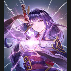 This is a pixiv picture whose title is 雷電将軍祈願.