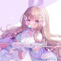This is a pixiv picture whose title is 🐰💜🎮.