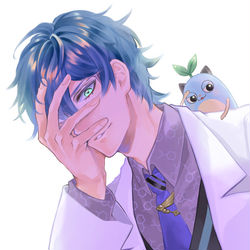 This is a pixiv picture whose title is 博士のポーズを真似するも若干間違っているまめねこ🌱.