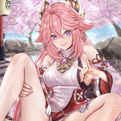 This is a pixiv picture whose title is 誘い待ち八重神子.