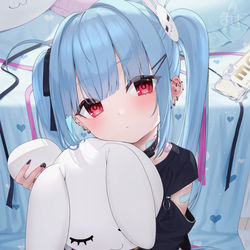 This is a pixiv picture whose title is 「ぬいぐるみとチョコ、ありがとう…」.