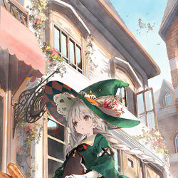 This is a pixiv picture whose title is 魔女の住む街.