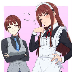 This is a pixiv picture whose title is 男装主人？と女装メイド？.
