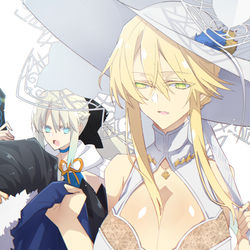 This is a pixiv picture whose title is 【水着獅子王VS妖精モルガンママ】.