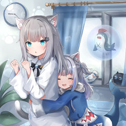 This is a pixiv picture whose title is 母猫に甘える子猫.