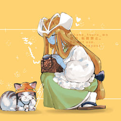 This is a pixiv picture whose title is 割烹着ホーリー・エルフとレスキューキャット.