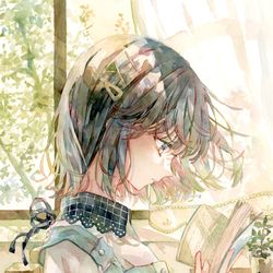 This is a pixiv picture whose title is 透明水彩＊窓辺で読書.