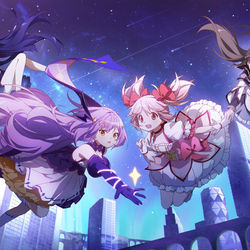 This is a pixiv picture whose title is gunsgirlz X Madoka.