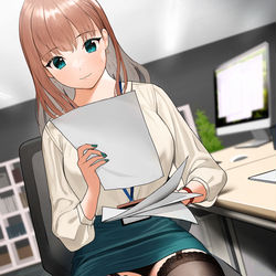 This is a pixiv picture whose title is スカートが上がってガーターが見えちゃってる.