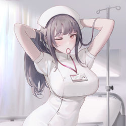 This is a pixiv picture whose title is 髪を束ねているナース.