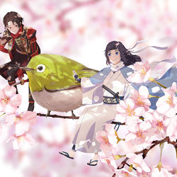This is a pixiv picture whose title is 桜とメジロ.