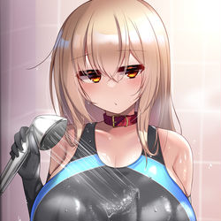 This is a pixiv picture whose title is お風呂場シャワー競泳水着.