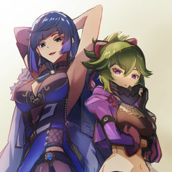 This is a pixiv picture whose title is 夜蘭と久岐忍.