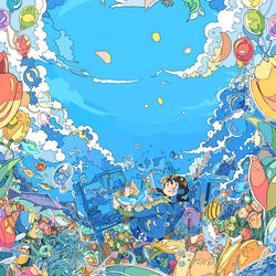 This is a pixiv picture whose title is 空想はどこまでも.