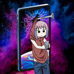 This is a pixiv picture whose title is スマホに釘付け.