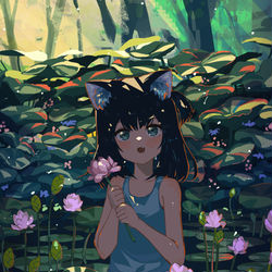 This is a pixiv picture whose title is お花ヌコ.