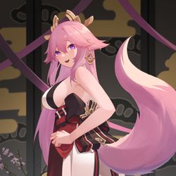 This is a pixiv picture whose title is 是哪个讨厌鬼又来偷看狐狸小姐的尾巴？.