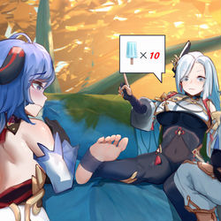 This is a pixiv picture whose title is 甘雨，让重云会会你！.