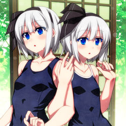 This is a pixiv picture whose title is スク水妖夢ちゃん！.