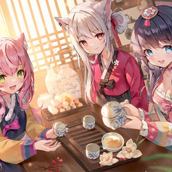 This is a pixiv picture whose title is NIJISANJI KR 「年末年始帆イス版画像」.