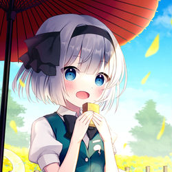 This is a pixiv picture whose title is 菜の花畑と妖夢ちゃん.