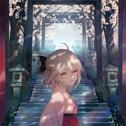 This is a pixiv picture whose title is 桜セイバー.