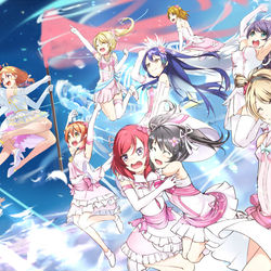 This is a pixiv picture whose title is μ'sとAqours.