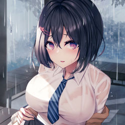 This is a pixiv picture whose title is 幼馴染と雨宿り.