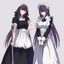 This is a pixiv picture whose title is メイドなスカサハ師匠とスカディ様.