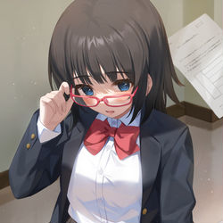 This is a pixiv picture whose title is メガネっ娘とぶつかった.