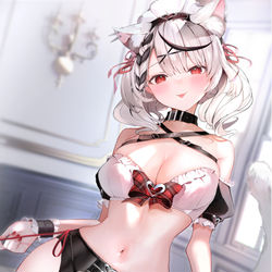 This is a pixiv picture whose title is 猫耳メイドランジェリークロヱちゃん.