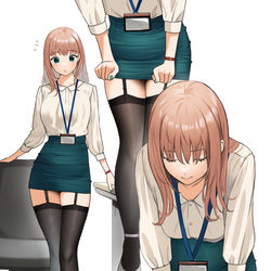This is a pixiv picture whose title is 上がったスカートを戻すほくろの多い先輩OLさん.